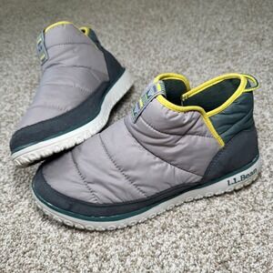 LL Bean Mountain Cozy Booties Gray Green Size 8M Insulated Slip On Boots Womens